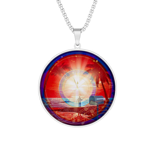 Lump's Heady Donut Necklace - 1" x 1" Stainless Steel Pendant - "Velvet Cake Donut Pendant" - red rustic cartoon donut