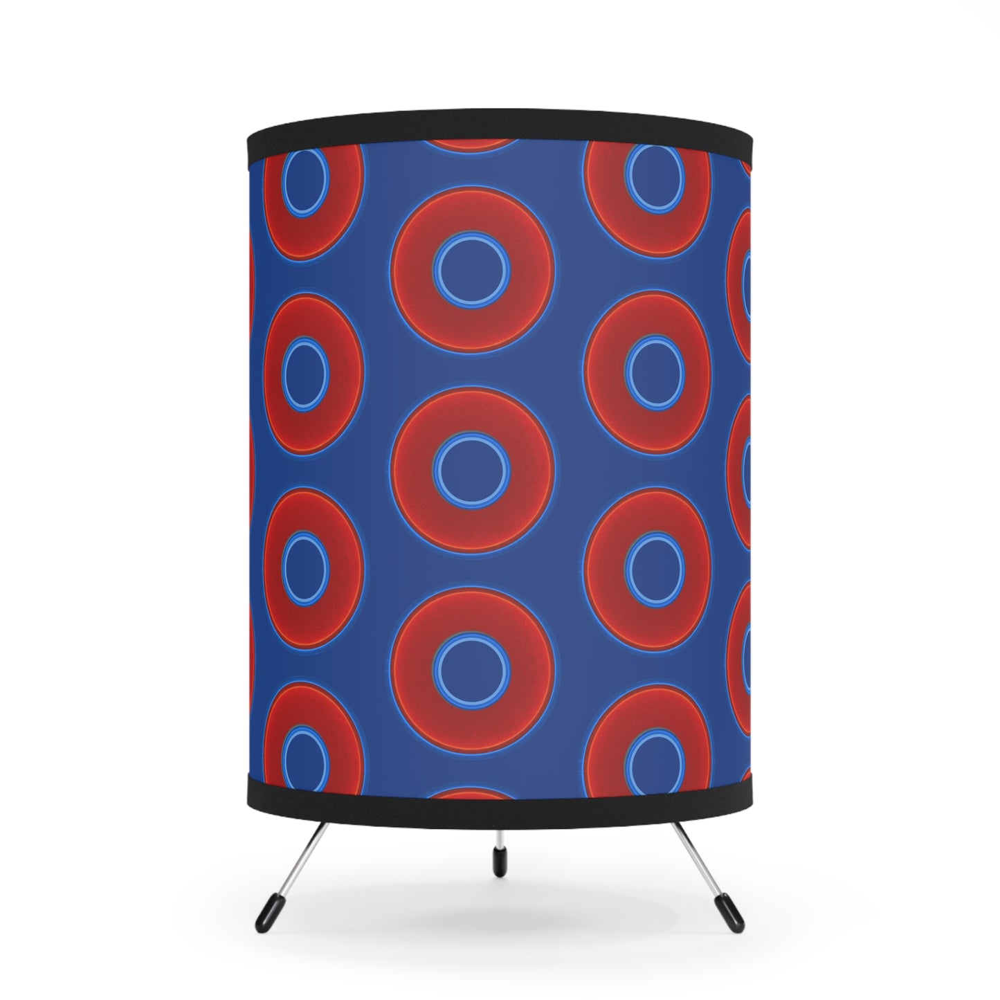 Lumpy Tripod Donut Lamp - vivid red donuts w/dark blue background