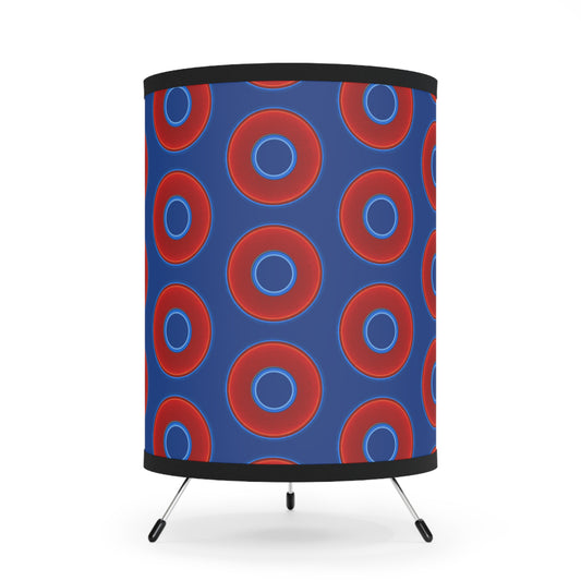 Lumpy Tripod Donut Lamp - vivid red donuts w/dark blue background