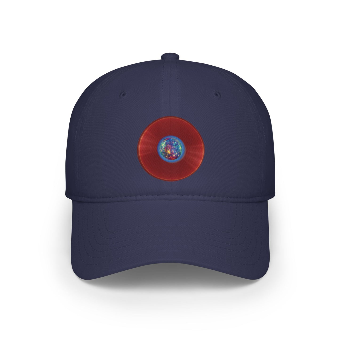 Lumpy Donut Baseball Cap - "Donut of the Gods" - variant 1 - vivid red record donut w/