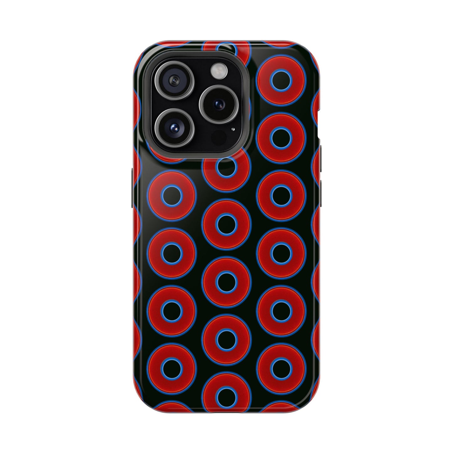 Impact-Resistant Lumpy Donut Case - red vivid donut print w/midnight moss background