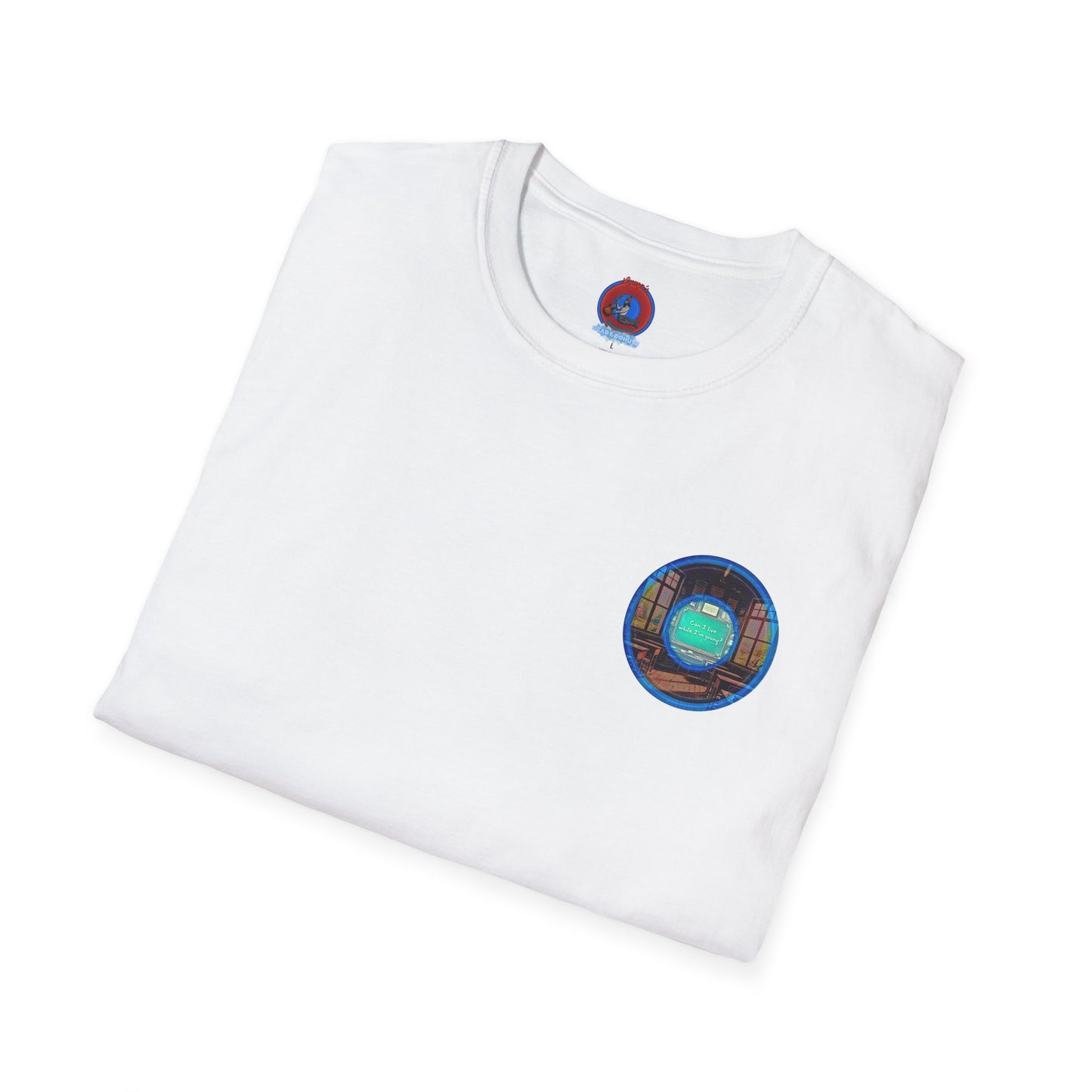 Classic Donut Tee - Unisex Soft-Style - "The Torturous Chalk Dust Donut  " - blue/red picture donut