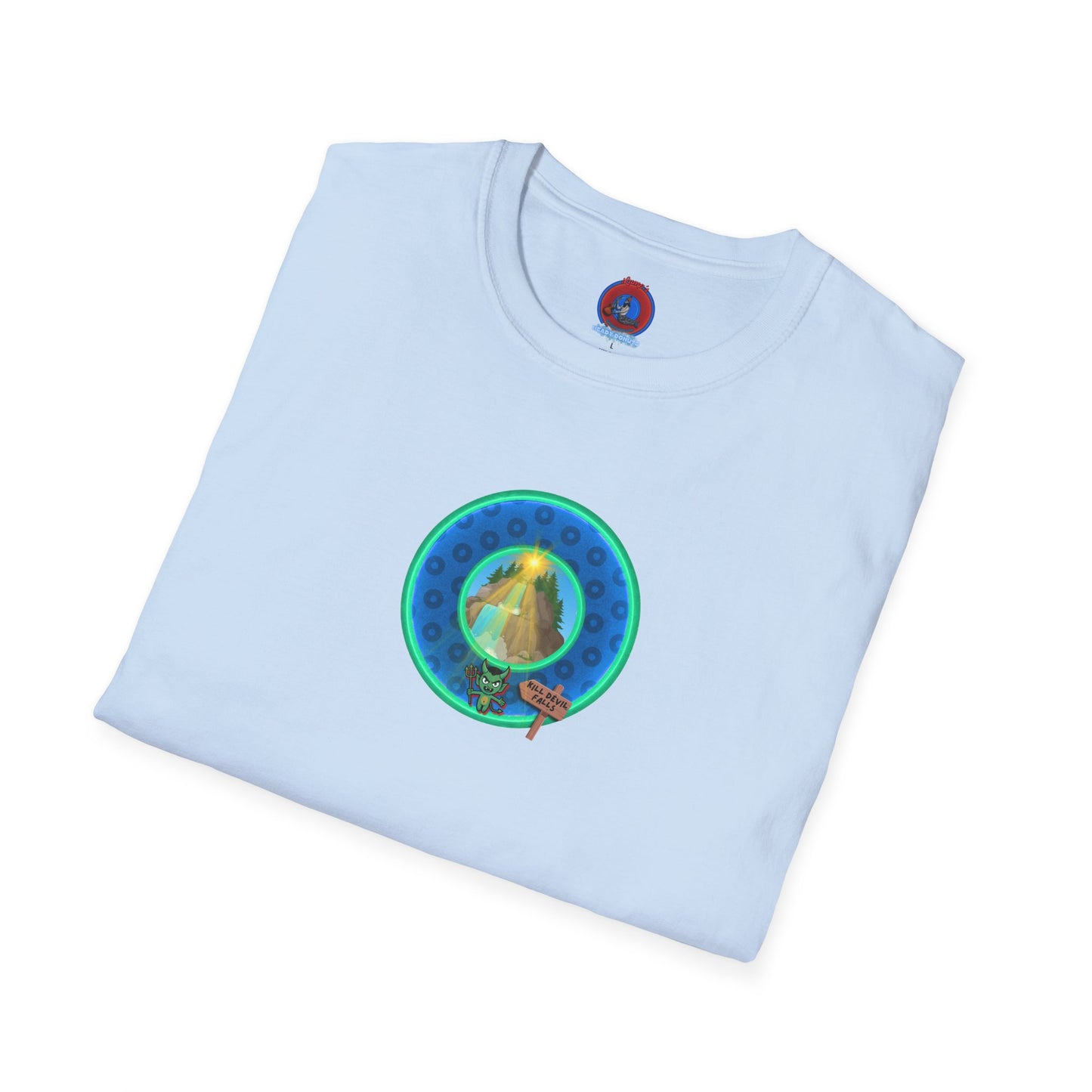 Classic Donut Tee - Unisex Soft-Style - "Devil's Drowning Donuts" - blue/green paradox donut
