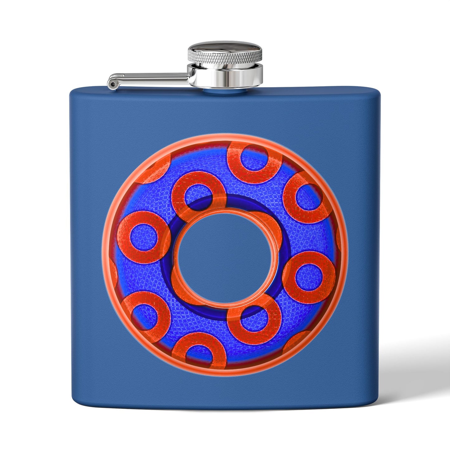 Lump's Donut Flask 6 oz -  Red/Blue Rustic Paradox Donut - [*w/your choice of 5 backgrounds]