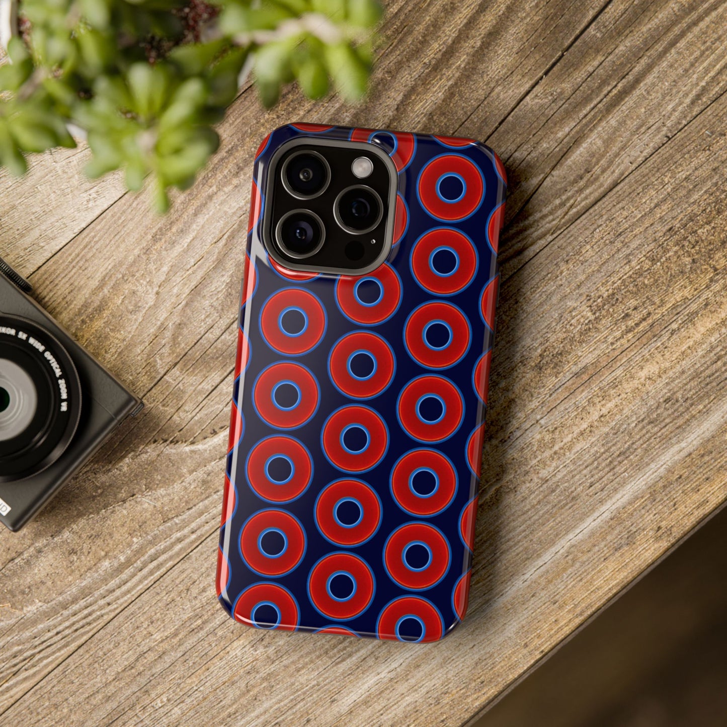 Magnetic Tough Donut Case - red vivid donut print w/dark navy blue background