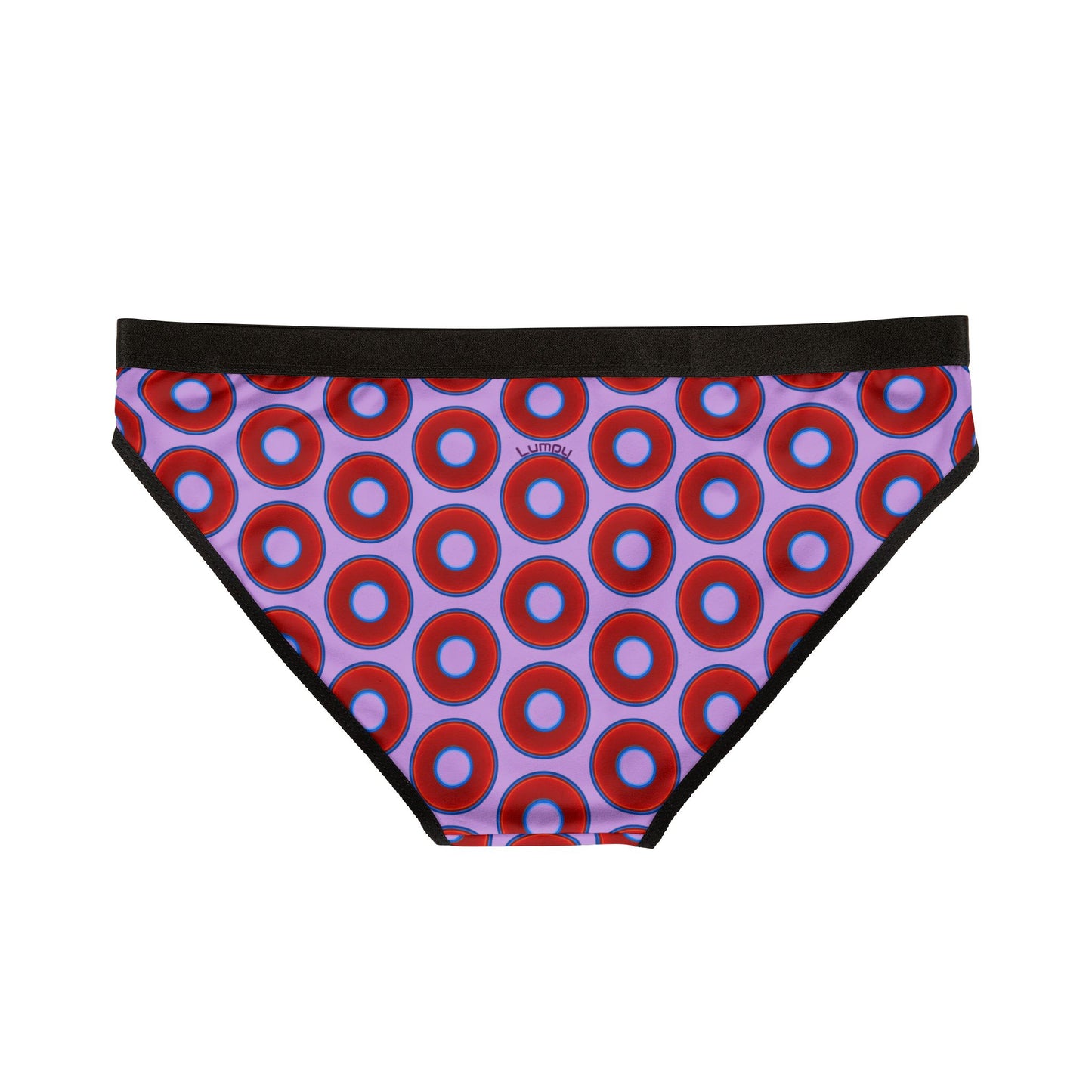 Lumpy Donut Underwear - vivid red donut print w/wisteria purple background