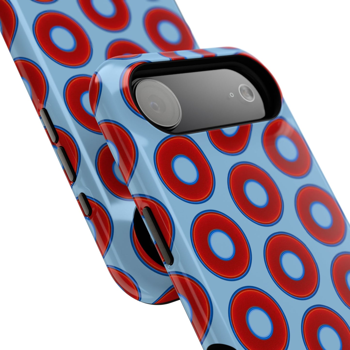 Impact-Resistant Lumpy Donut Case - red vivid donut print w/sky blue background