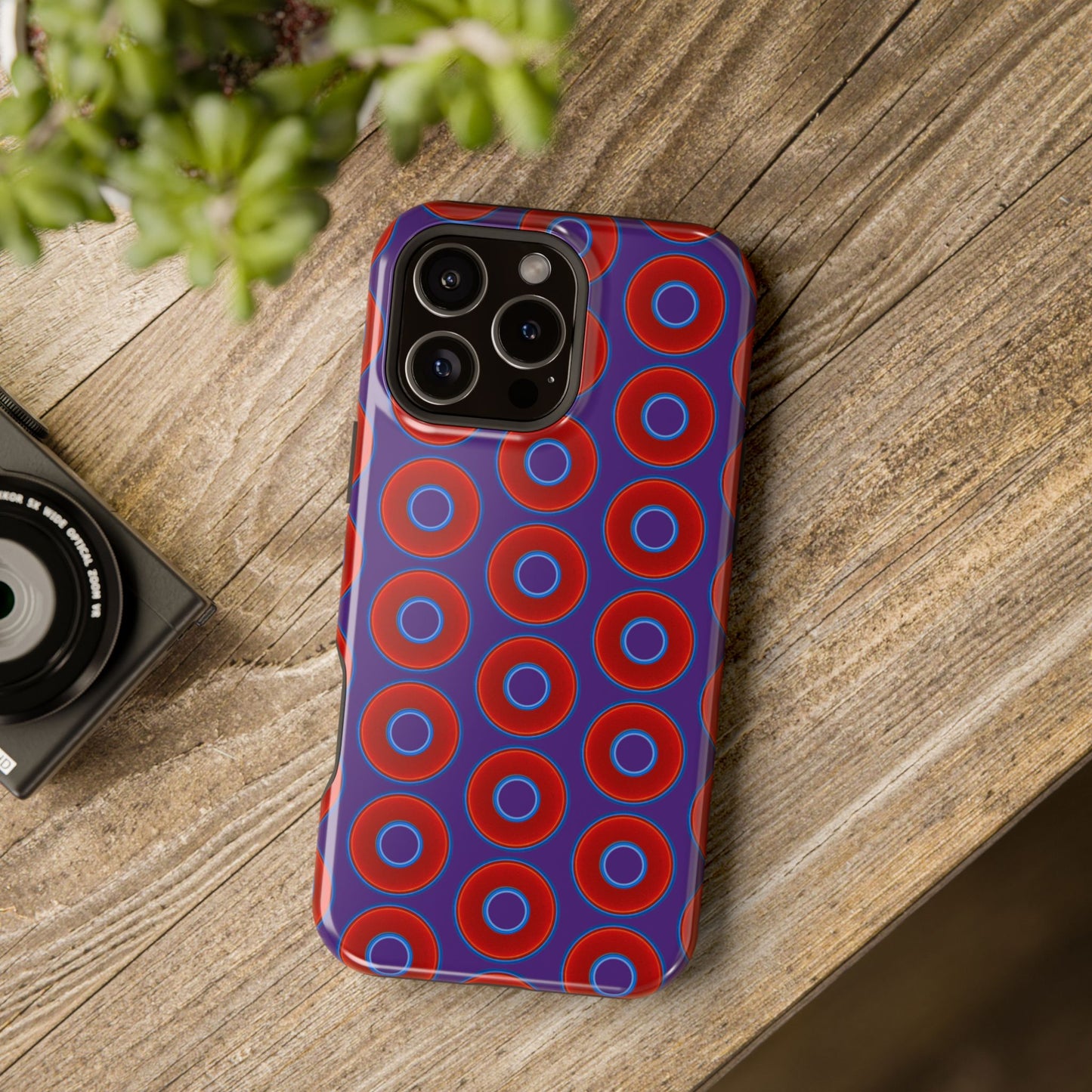 Magnetic Tough Donut Case - red vivid donut print w/purple background