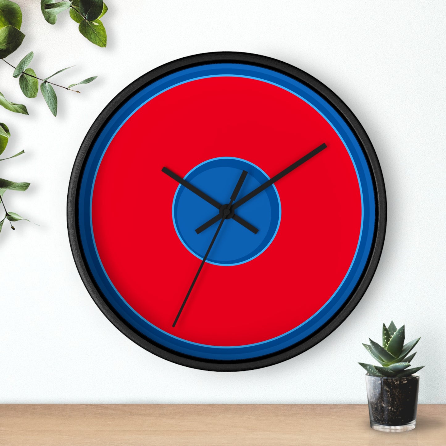 Lumpy Wall Clock - "Stencil Donut" - red donut w/dark royal blue background
