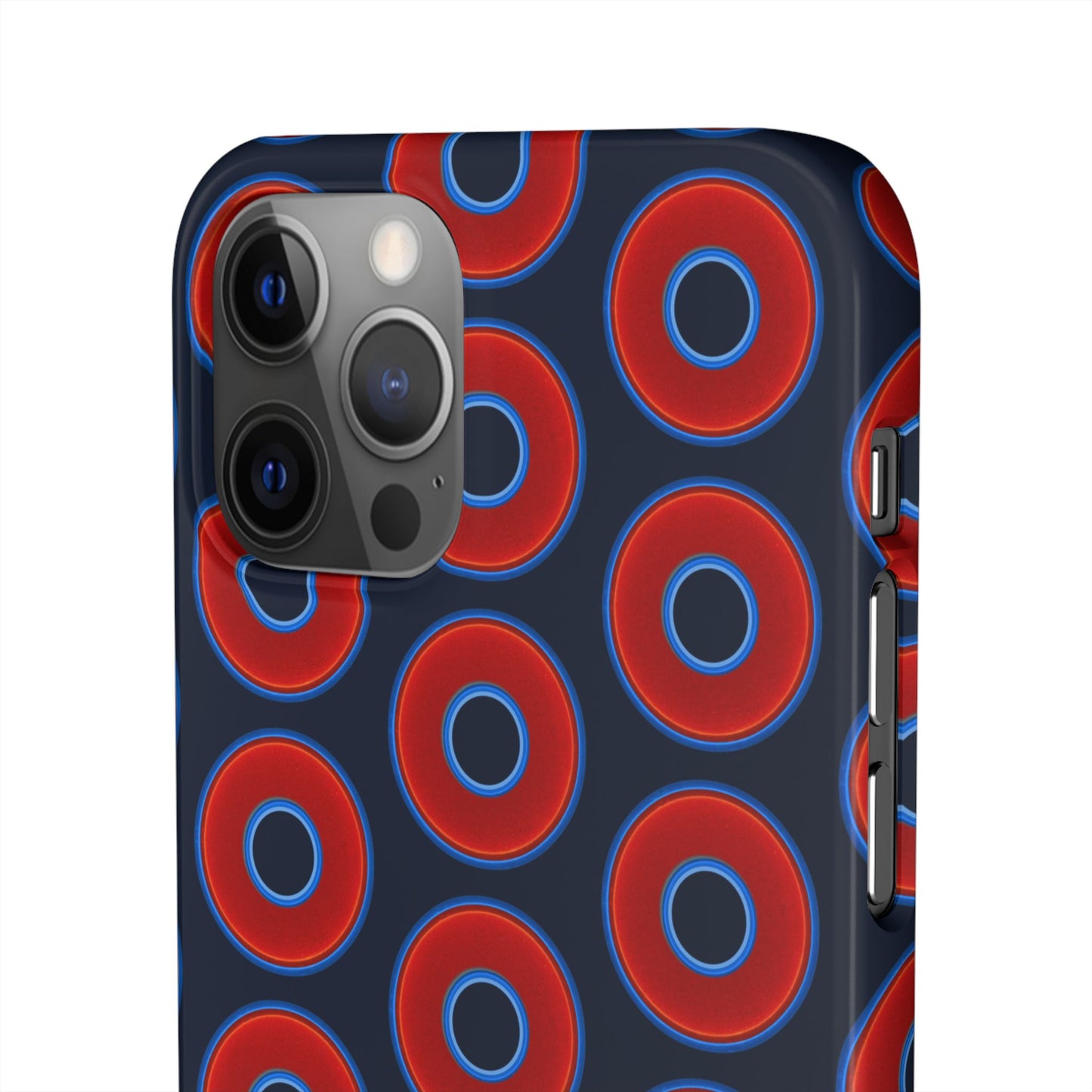Lumpy Donut Snap Case - red vivid donut print w/midnight teal blue background