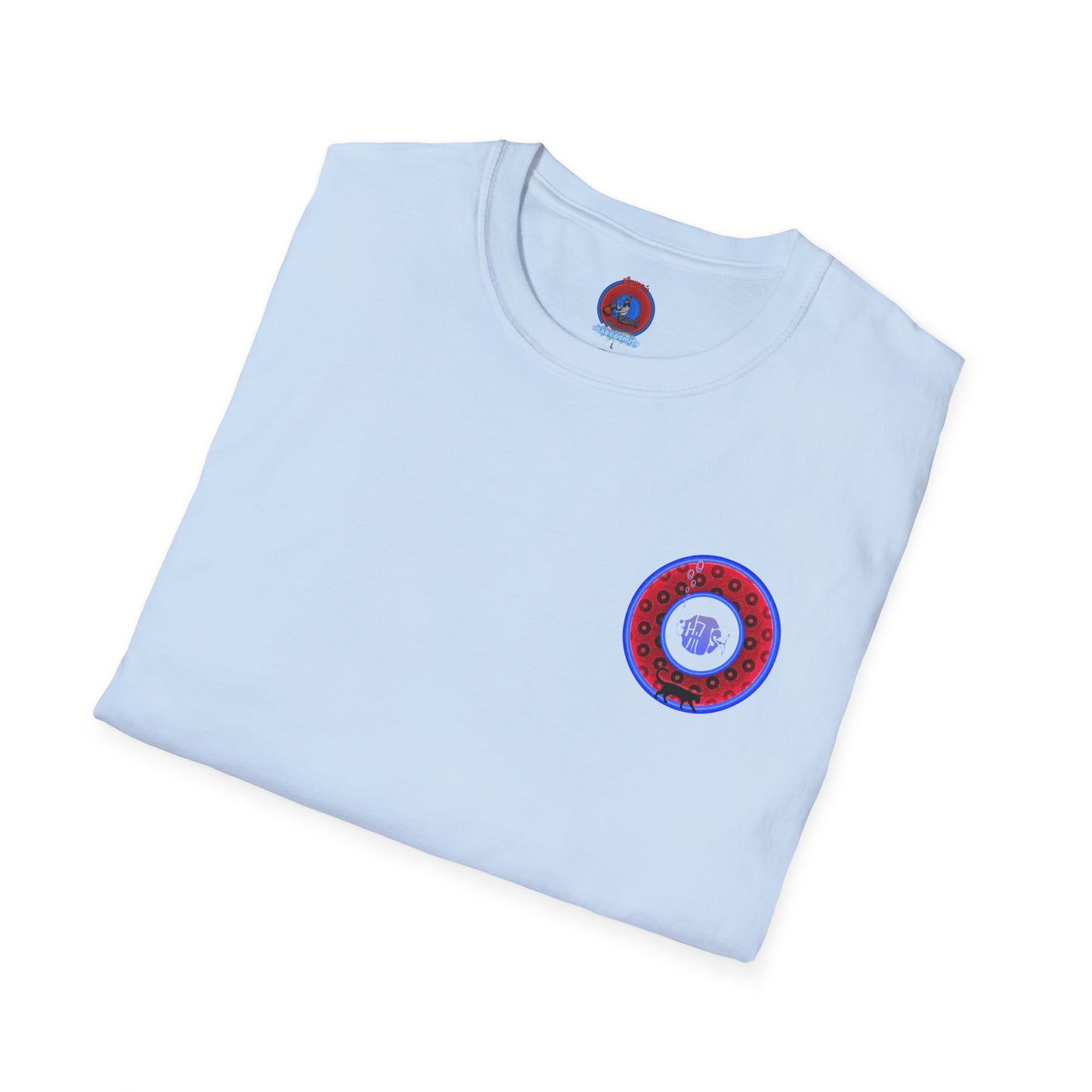 Classic Donut Tee - Unisex Soft-Style - "Cats: The Donut" - paradoxical red/blue widemouthed donut - variant 3