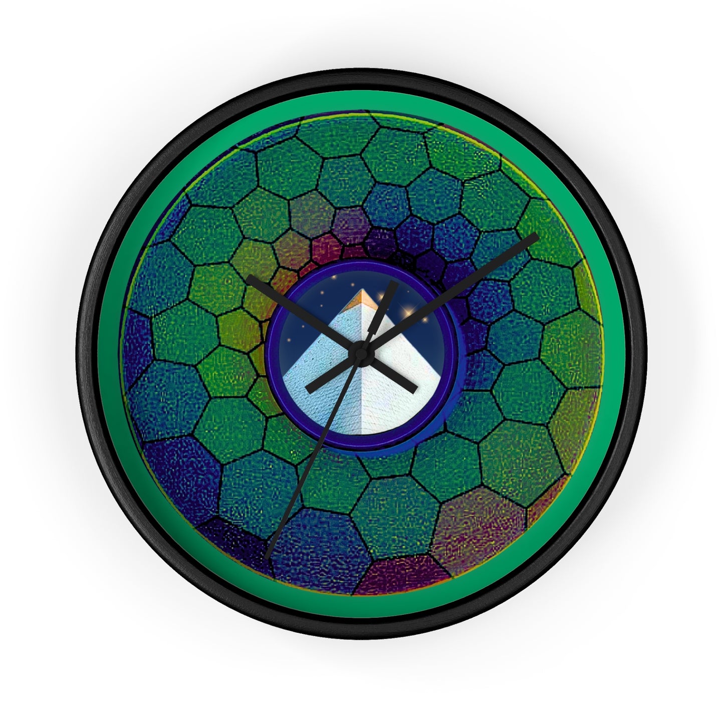 Lumpy Wall Clock - "Limestone Donut Clocks so Large" - variant 7 - green hexadonut w/navy blue background