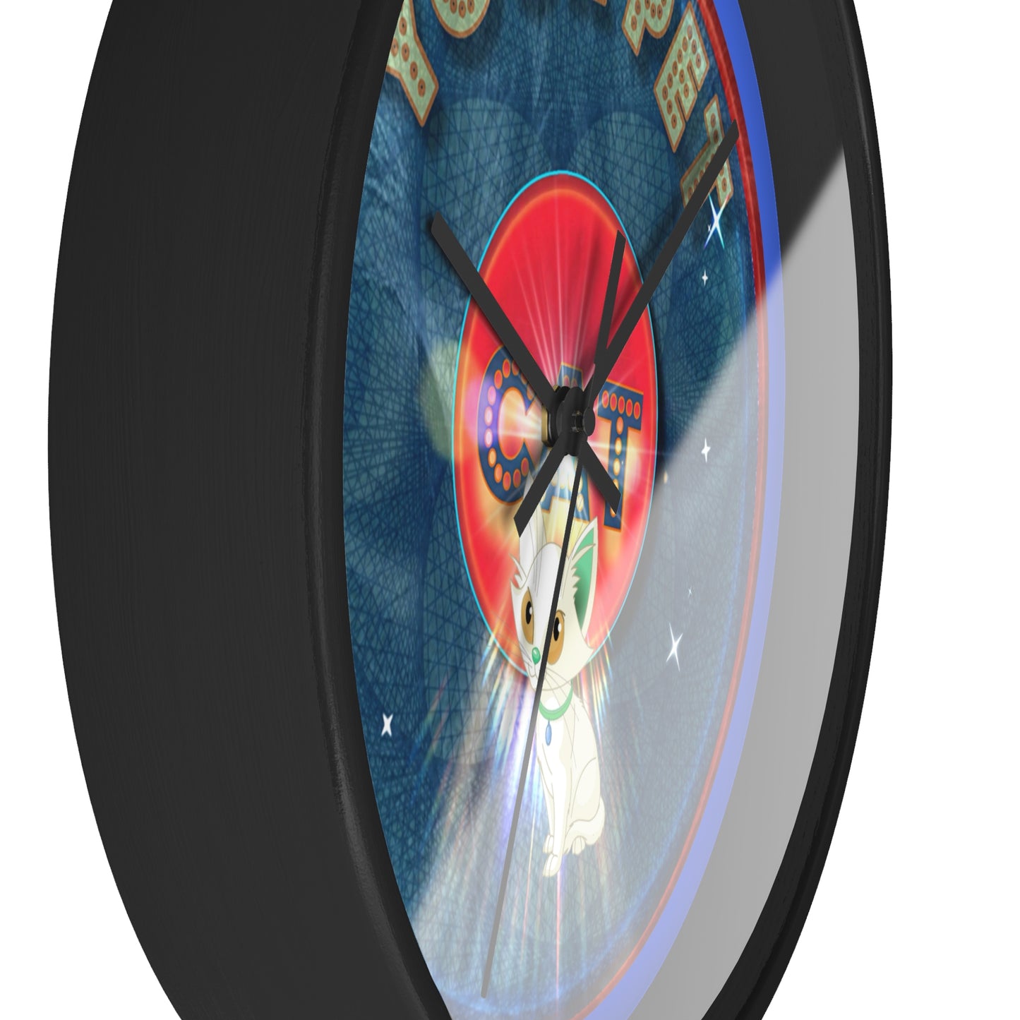 Lumpy Wall Clock - "Your Pet Donut" - red/blue symmetrical donut w/royal blue background