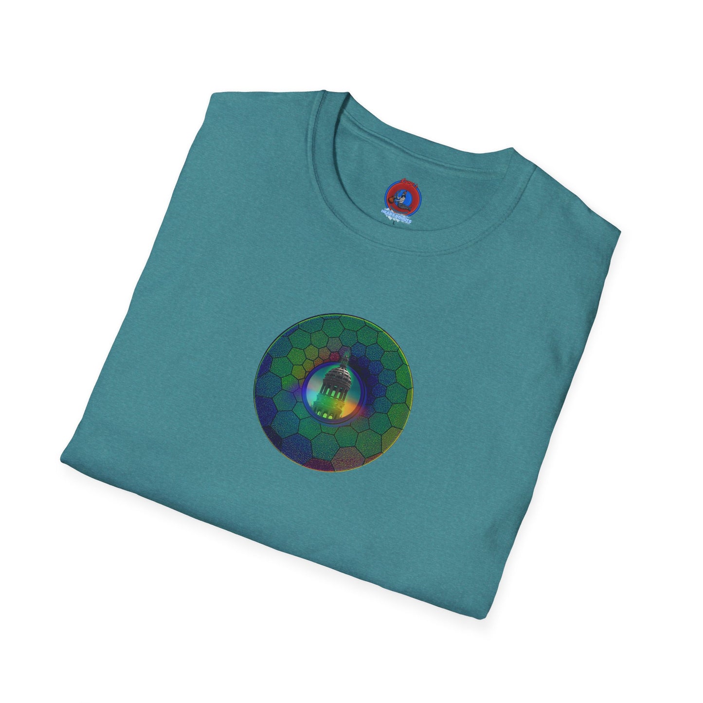 Classic Donut Tee - Unisex Soft-Style - "Save the Mondegreen City Hall Clock Tower" - hexadonut - series 1.0 -variant 1 - green donut