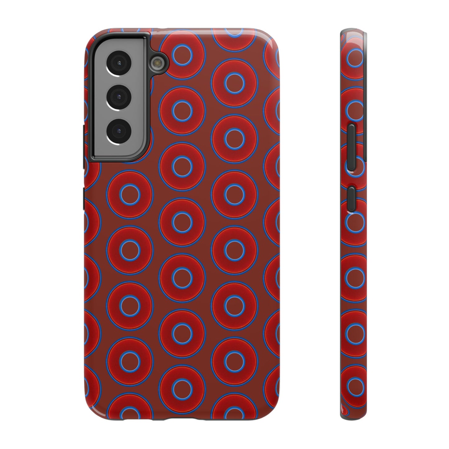 Impact-Resistant Lumpy Donut Case - red vivid donut print w/burnt umber background