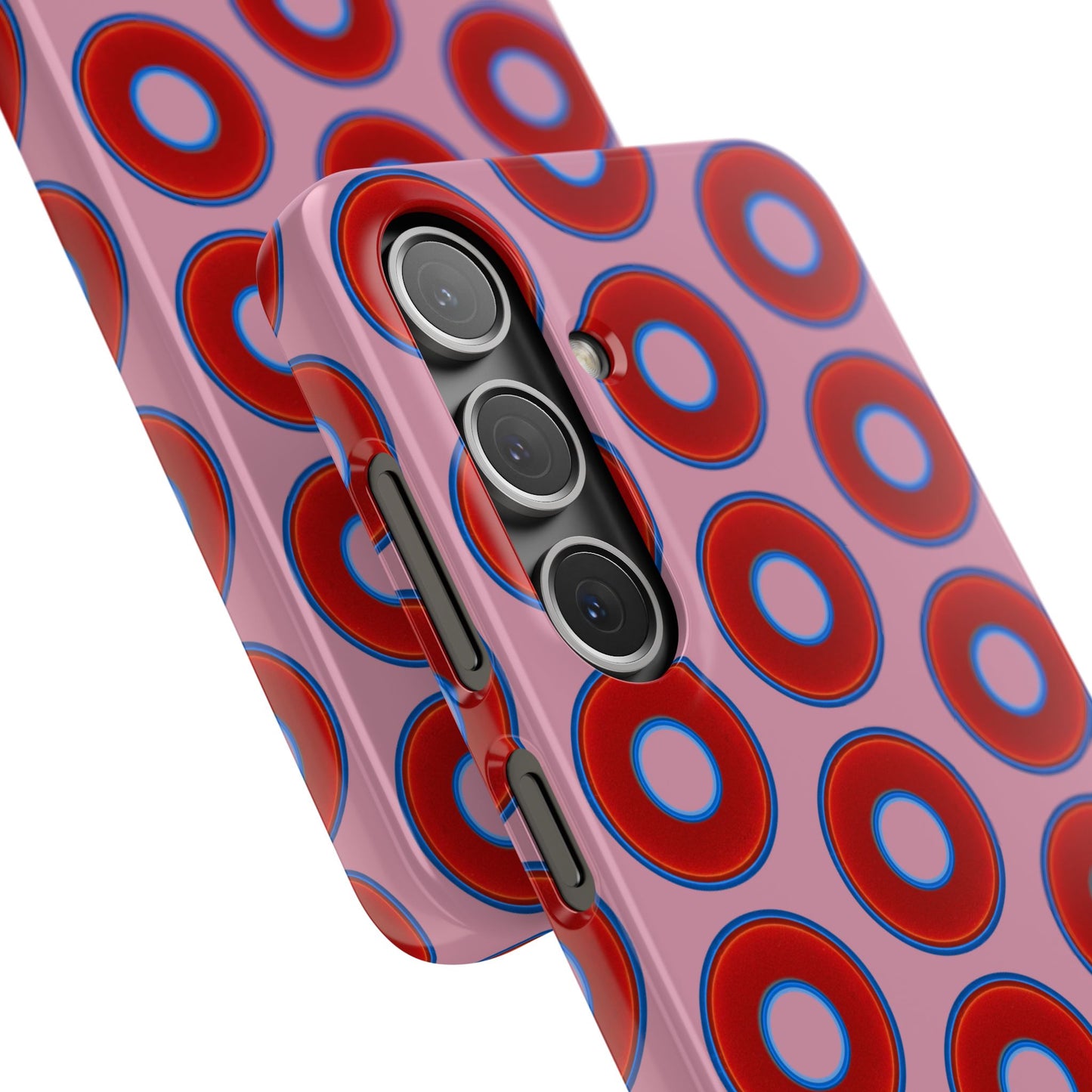 Lumpy Donut Snap Case - red vivid donut print w/pale magenta background