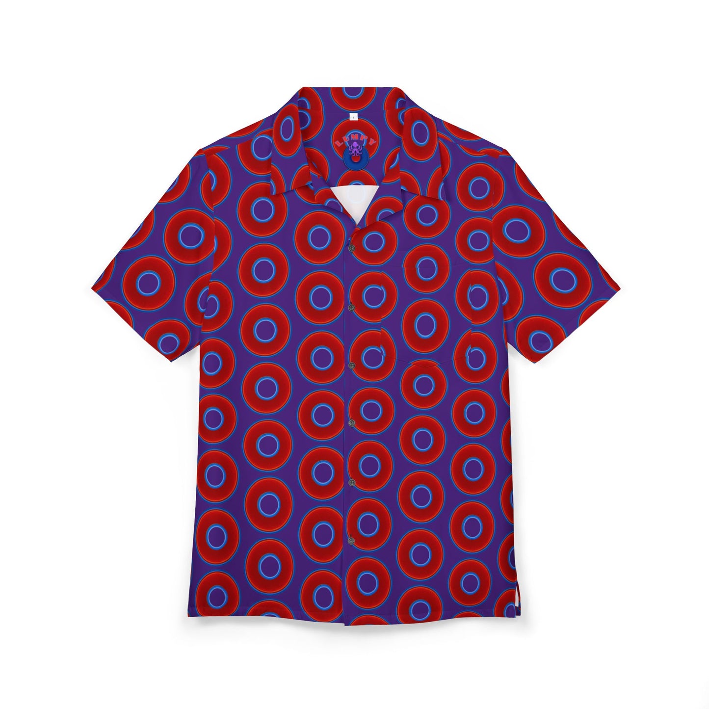 Wilson's 'Epic Hawaiian-Punch' Shirt - vivid red donut print w/purple background [unisex]