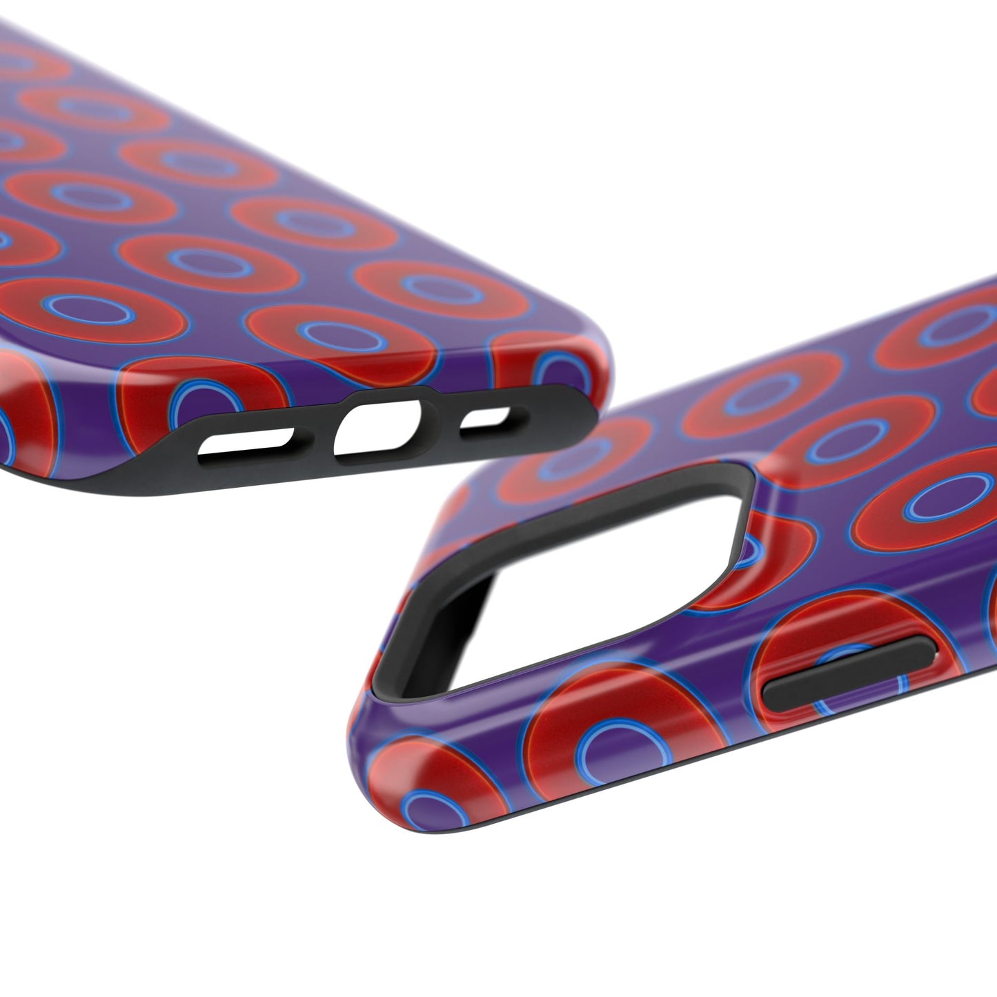 Impact-Resistant Lumpy Donut Case - red vivid donut print w/dark purple background