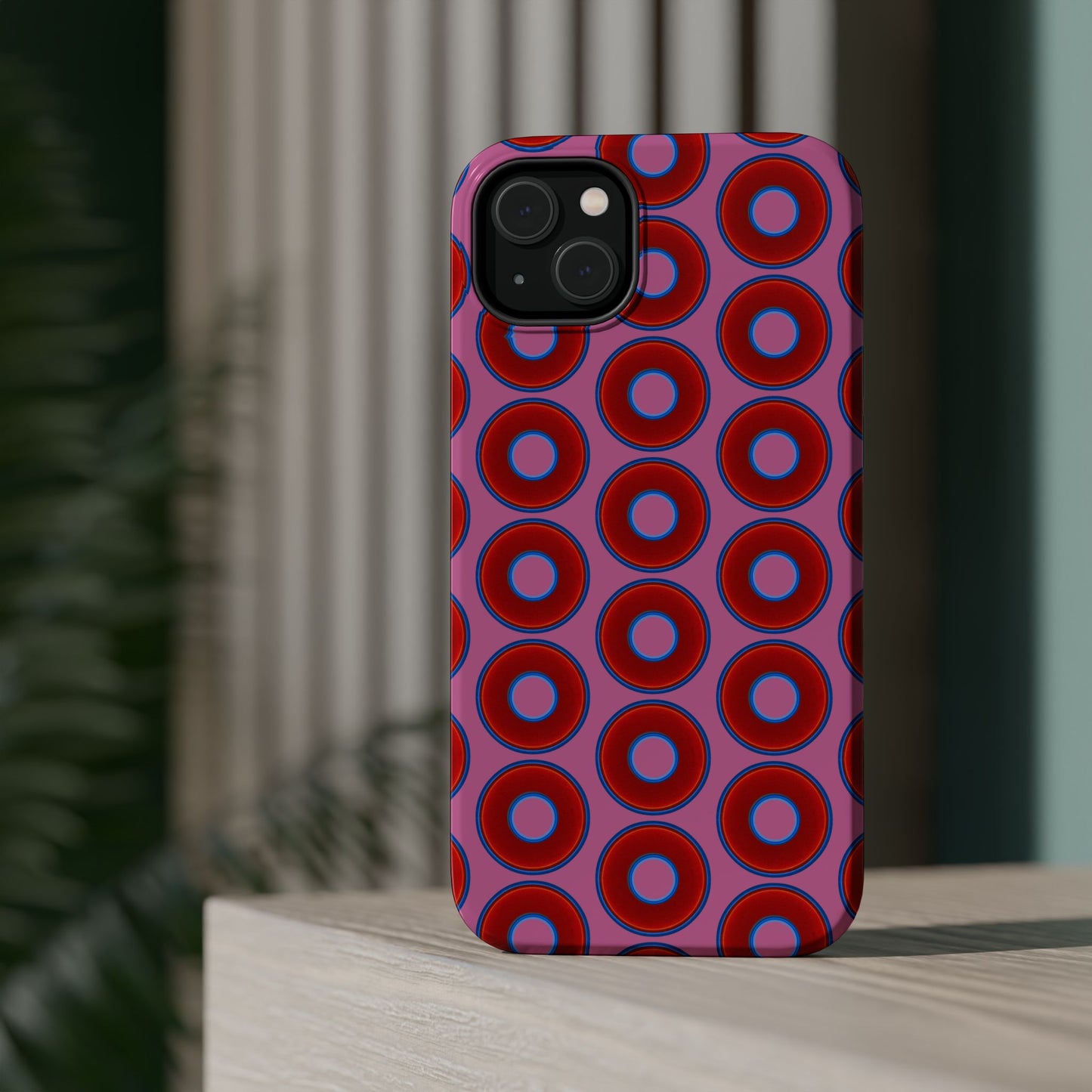 Magnetic Tough Donut Case - red vivid donut print w/pink background