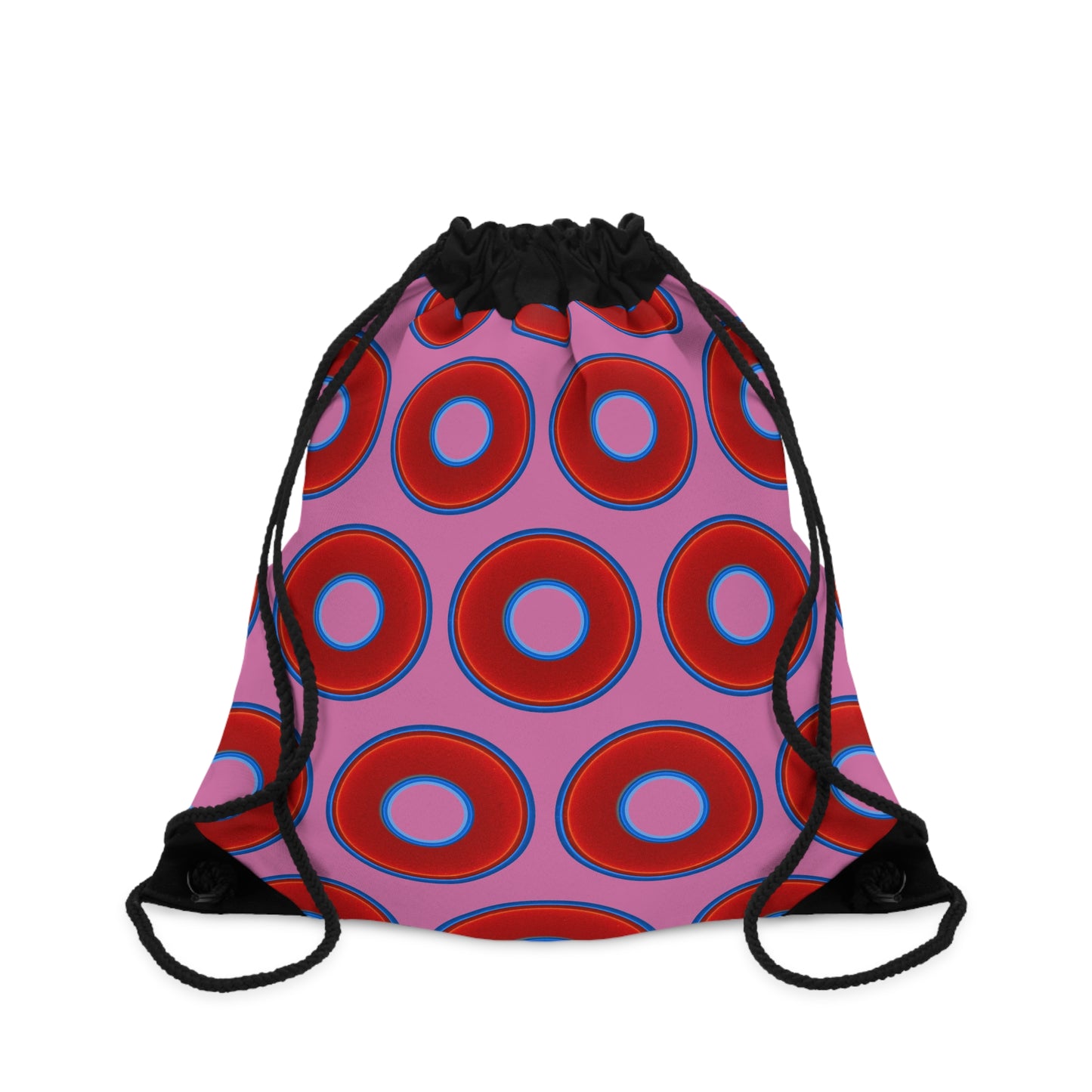 Lumpy Donut Drawstring Bag - red vivid donuts print w/light pink background