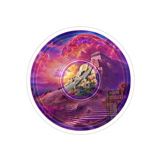 Donut Bumper/Outdoor Sticker - "Icculus Mountain Fresh Donuts" - series 1.0 - purple/magenta picture donut - [Die-Cut] 6"x 6"