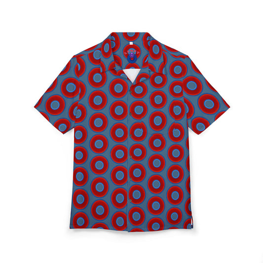 Wilson's 'Epic Hawaiian-Punch' Shirt - vivid red donut print w/steel blue background [unisex]
