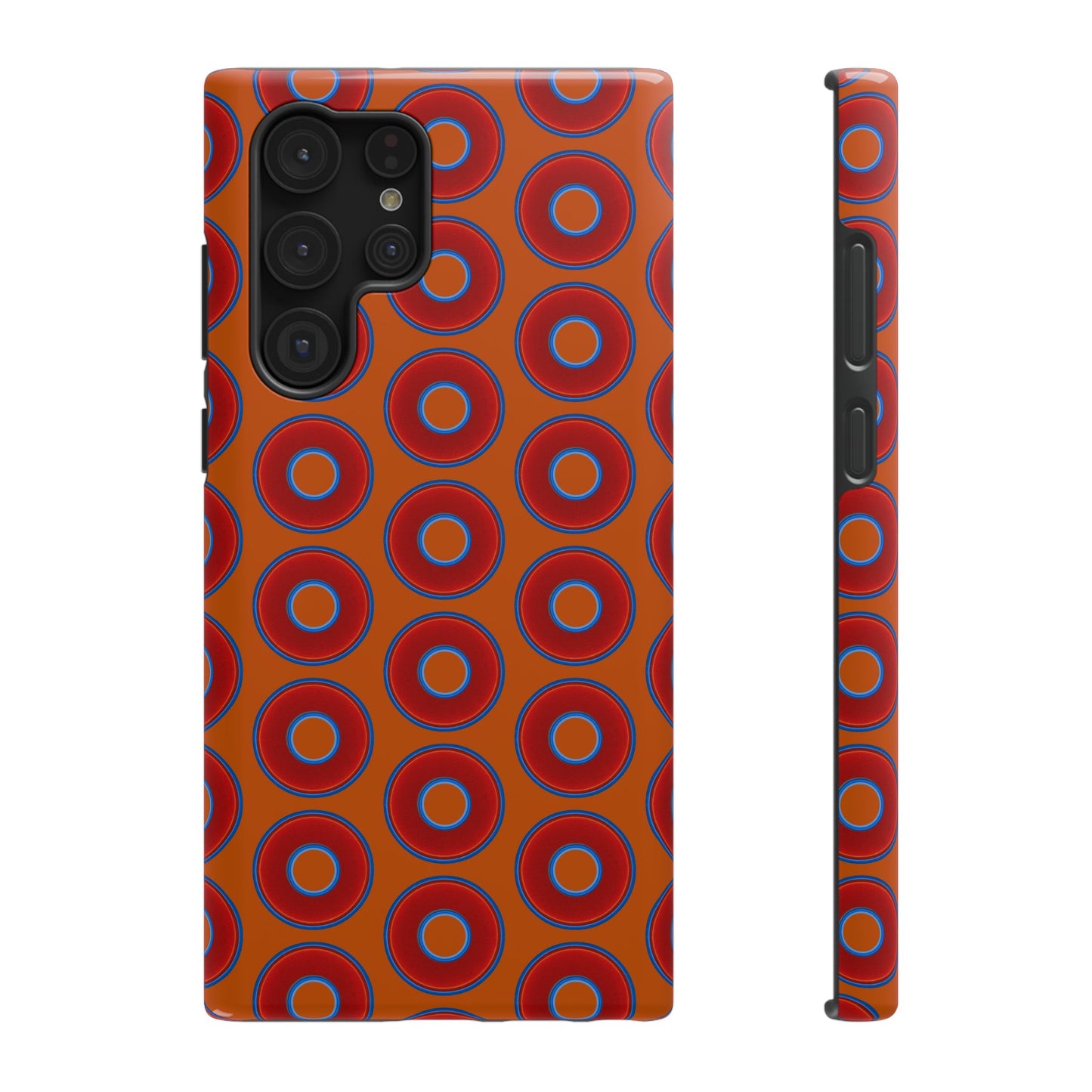 Impact-Resistant Lumpy Donut Case - red vivid donut print w/dark orange background