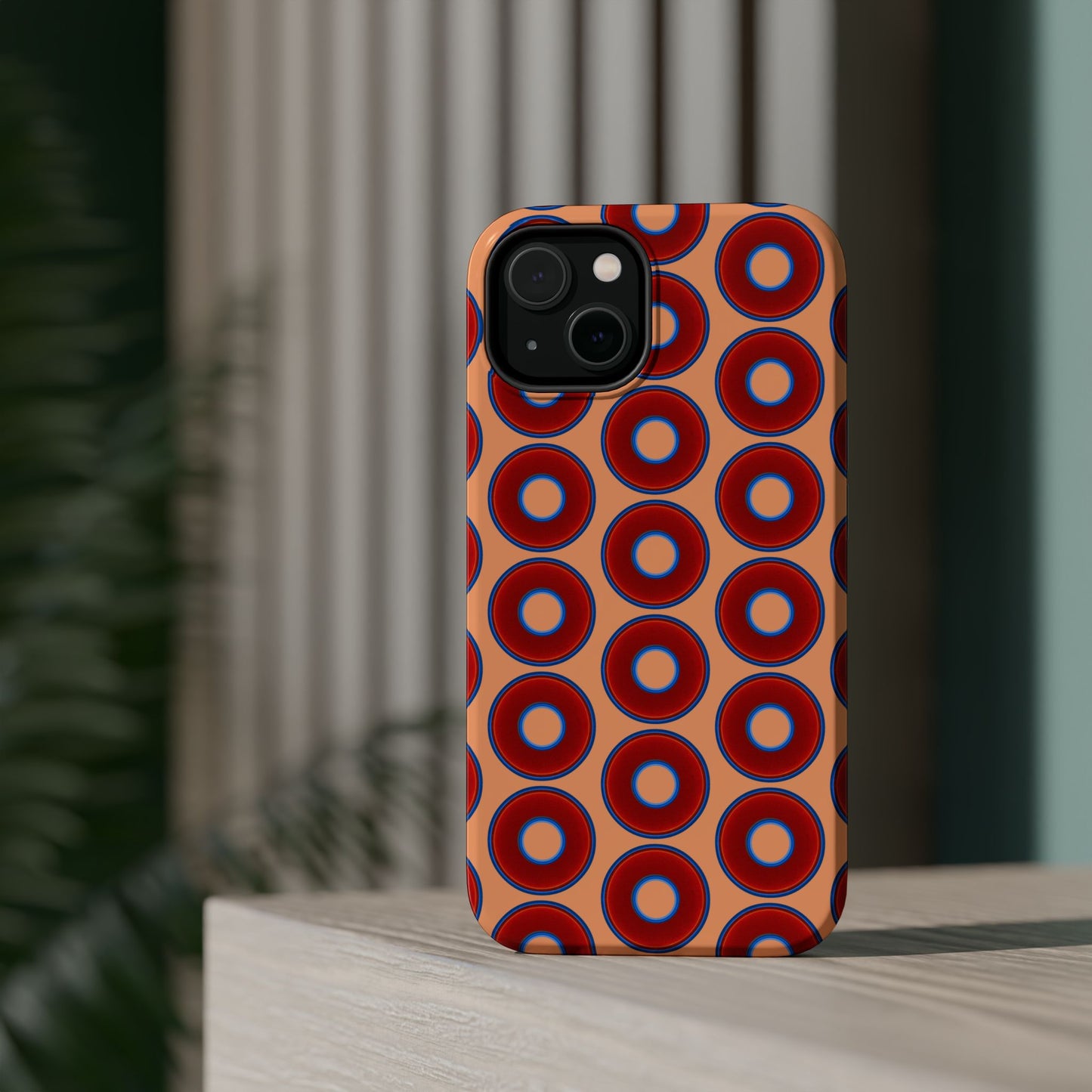 Magnetic Tough Donut Case - red vivid donut print w/peach background