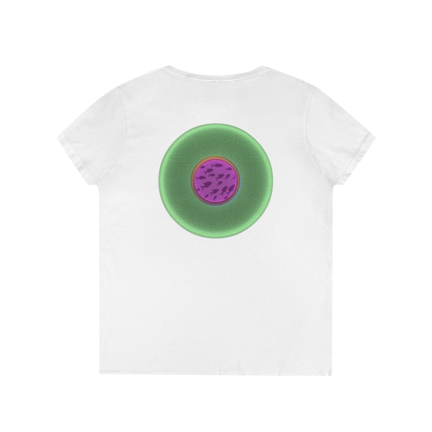 Women's Donut V-Neck Tee - "If I'm Swimming By" - variant 3 - light green/magenta phatty donut w/