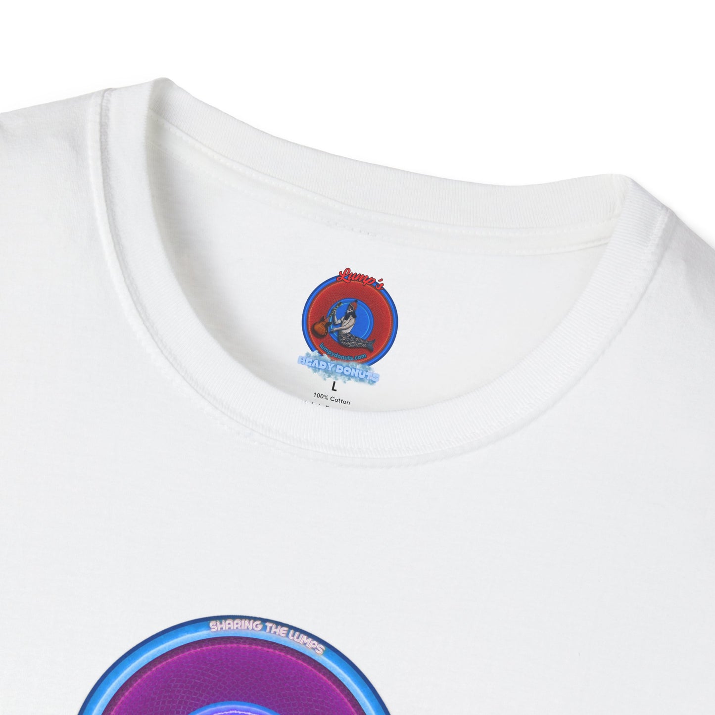Classic Donut Tee - Unisex Soft-Style - "Lumpy Collective Donut" - rustic purple/light blue lumpy donut - variant 2