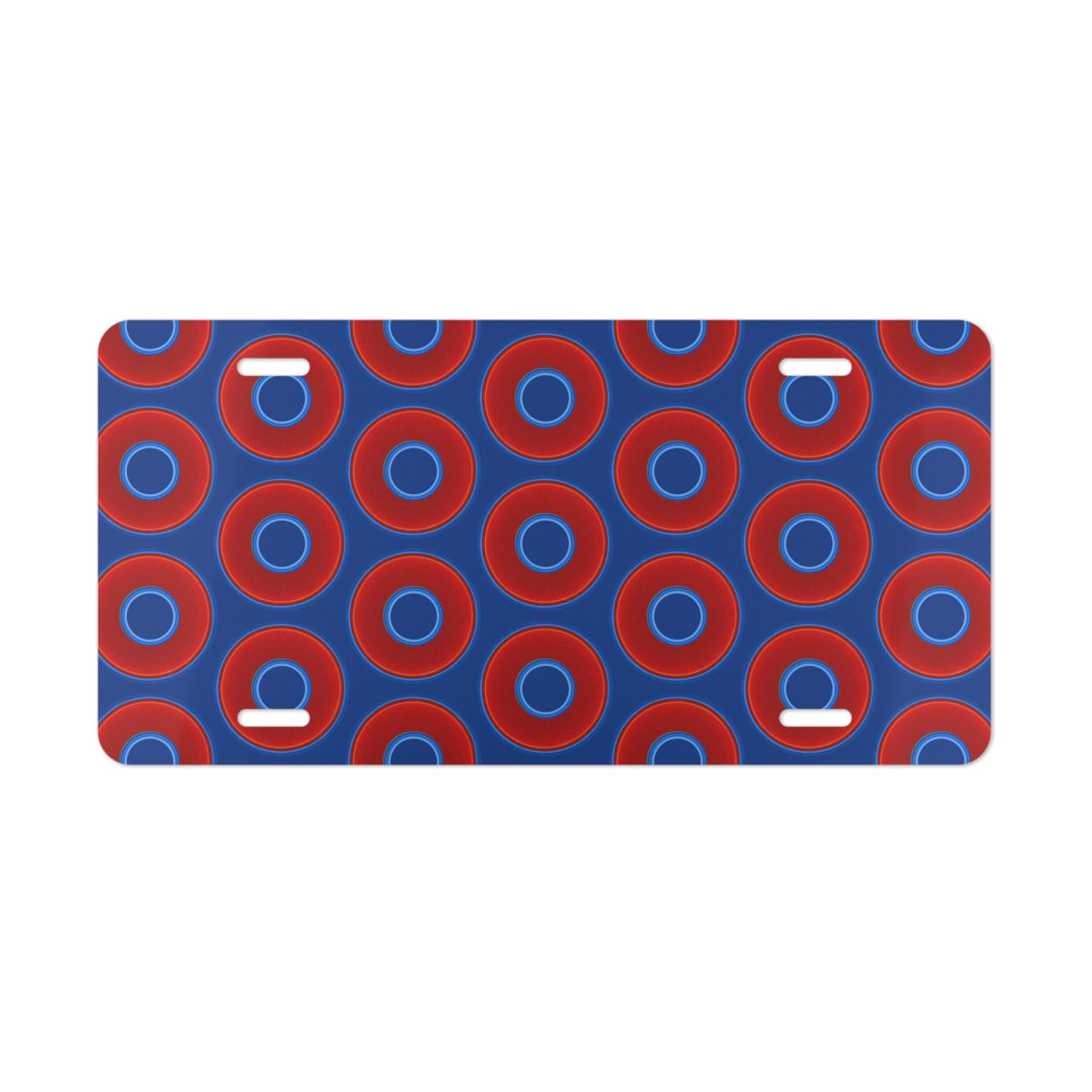 Lumpy Donut Vanity Plate - red vivid donut print w/dark blue background
