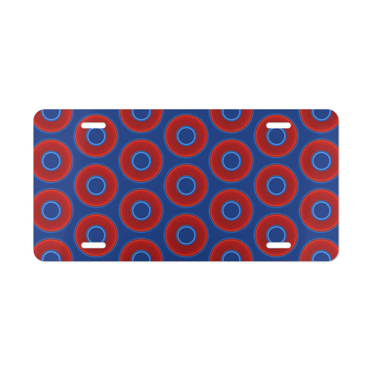 Lumpy Donut Vanity Plate - red vivid donut print w/dark blue background