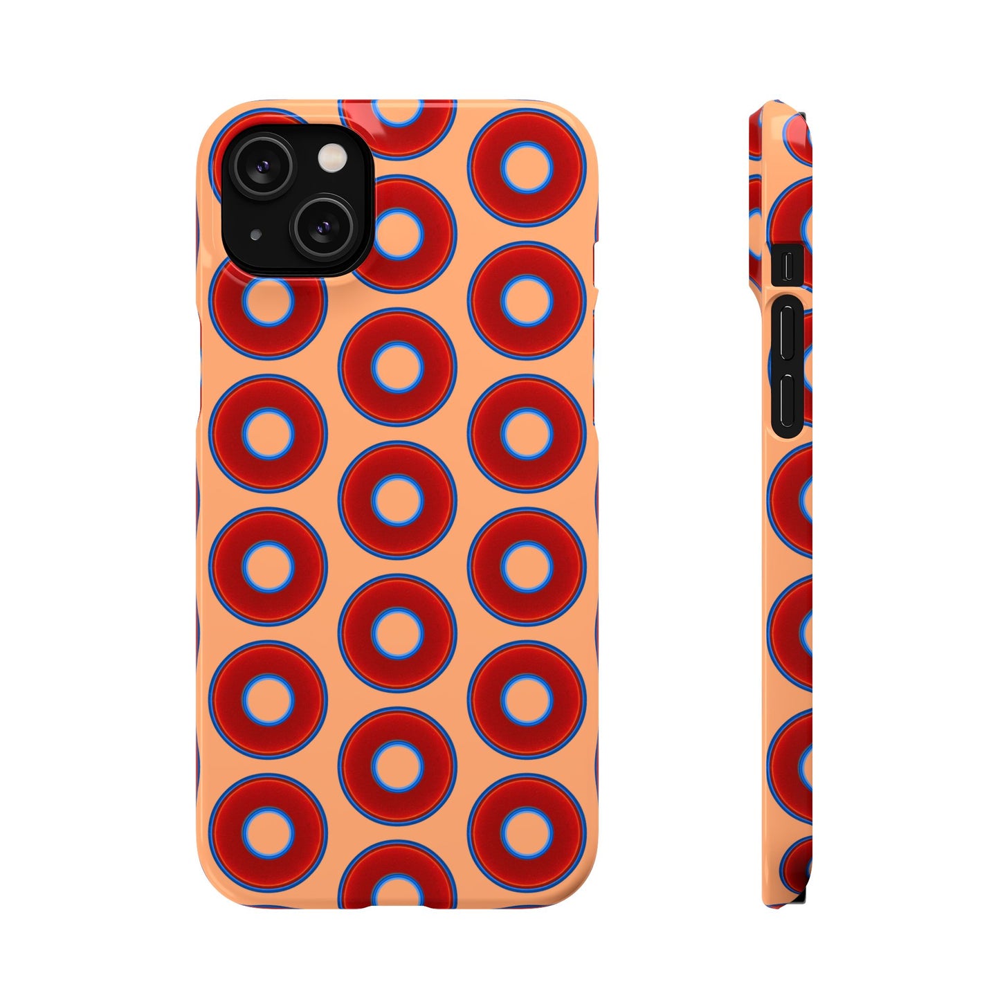 Lumpy Donut Snap Case - red vivid donut print w/peach background