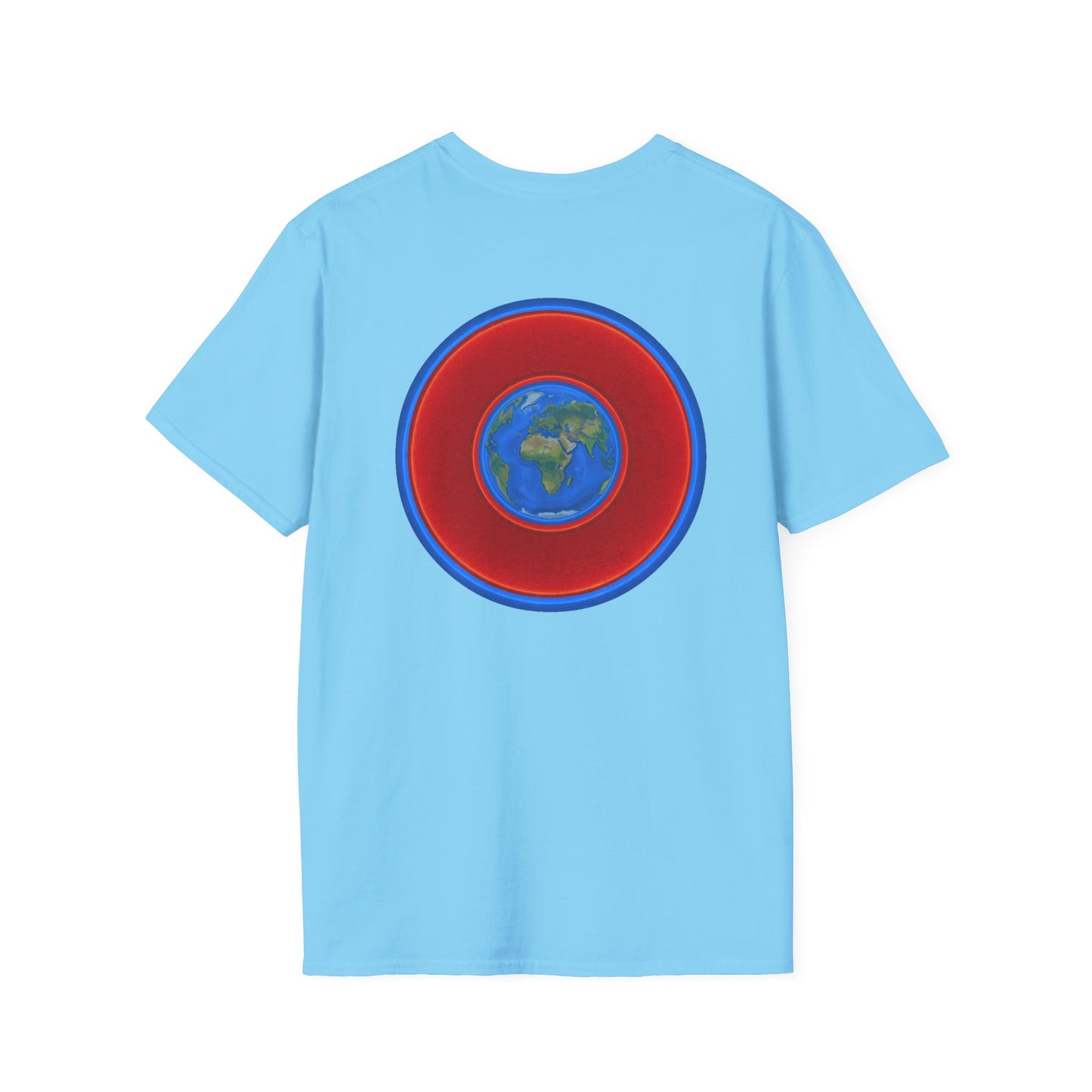 Classic Donut Tee - Unisex Soft-Style - "Soul Donut - We Keep on Rollin' Dough" - vivid red planetary donut - variant 1 [*charitable print - 50% of profit to The Nature Conservatory]