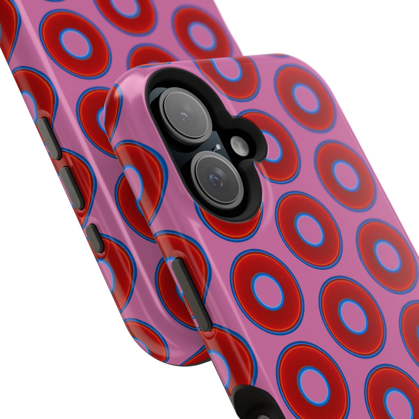 Impact-Resistant Lumpy Donut Case - red vivid donut print w/pink background