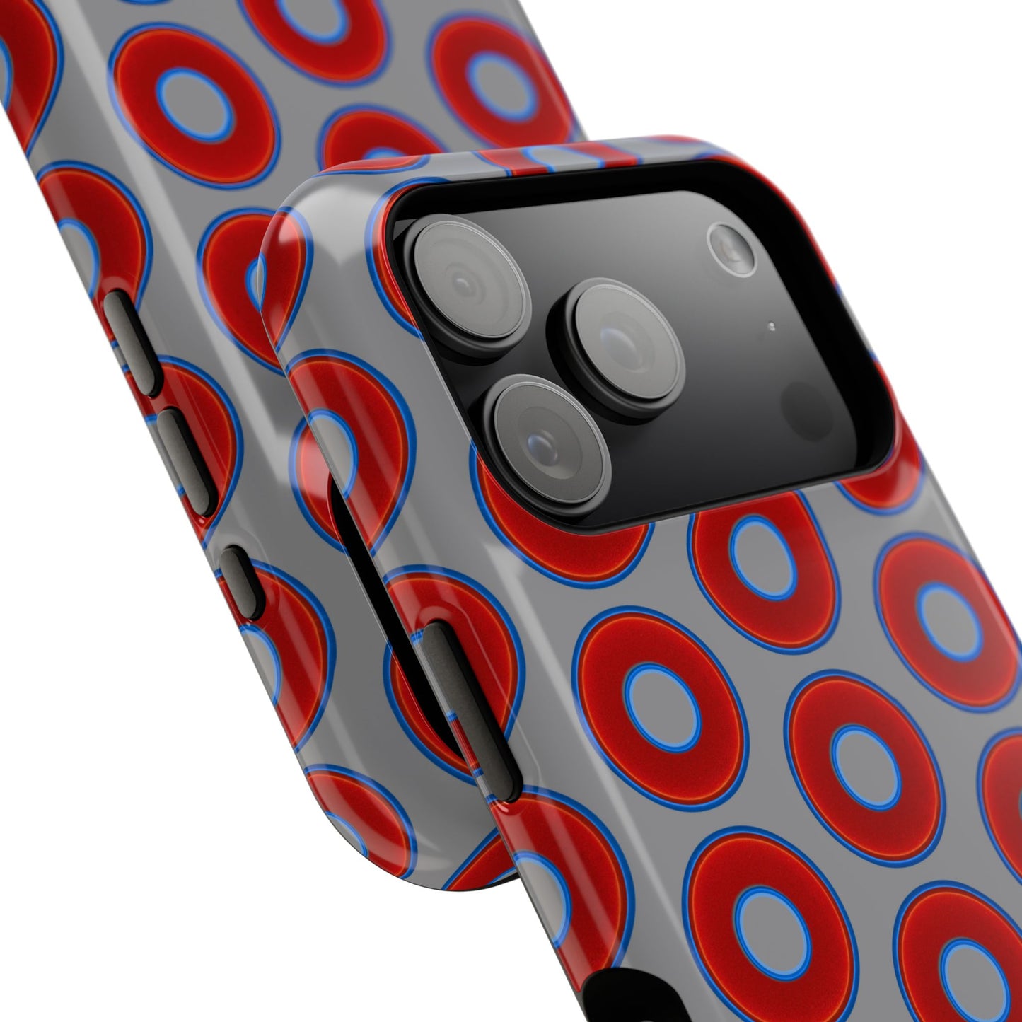 Impact-Resistant Lumpy Donut Case - red vivid donut print w/gray background