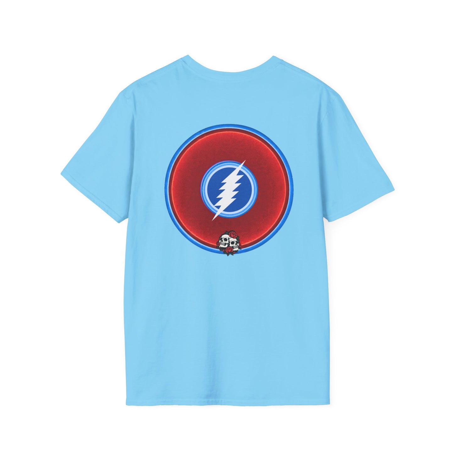 Classic Donut Tee - Unisex Soft-Style - The Grateful Donut" - vivid red/blue donut