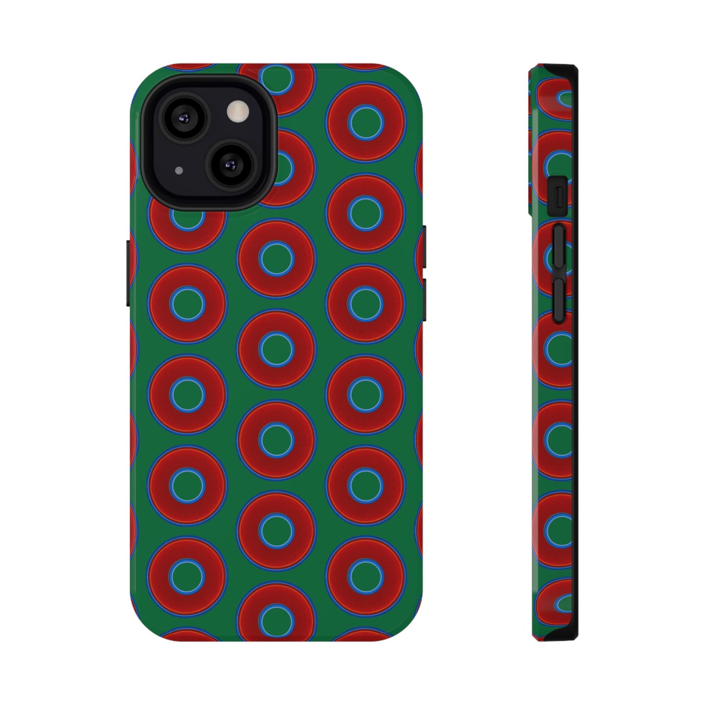 Impact-Resistant Lumpy Donut Case - red vivid donut print w/green background