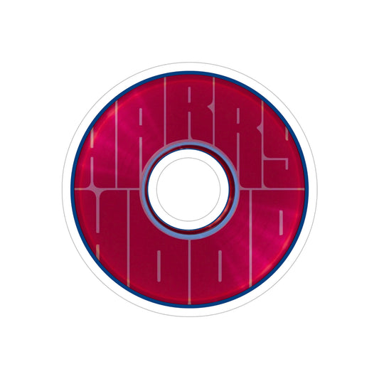 Donut Bumper/Outdoor Sticker - "Harry's Unofficial Bumper Sticker" - series 1.0 - variant - 1 - red/magenta donut w/milk - [Die-Cut] 6"x 6"