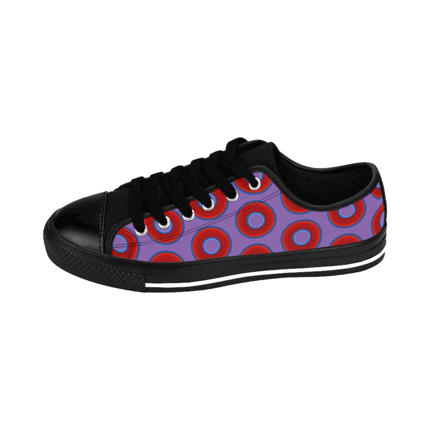 Women's Cushiony Convectors - Low Top - large red vivid donut print w/light purple background