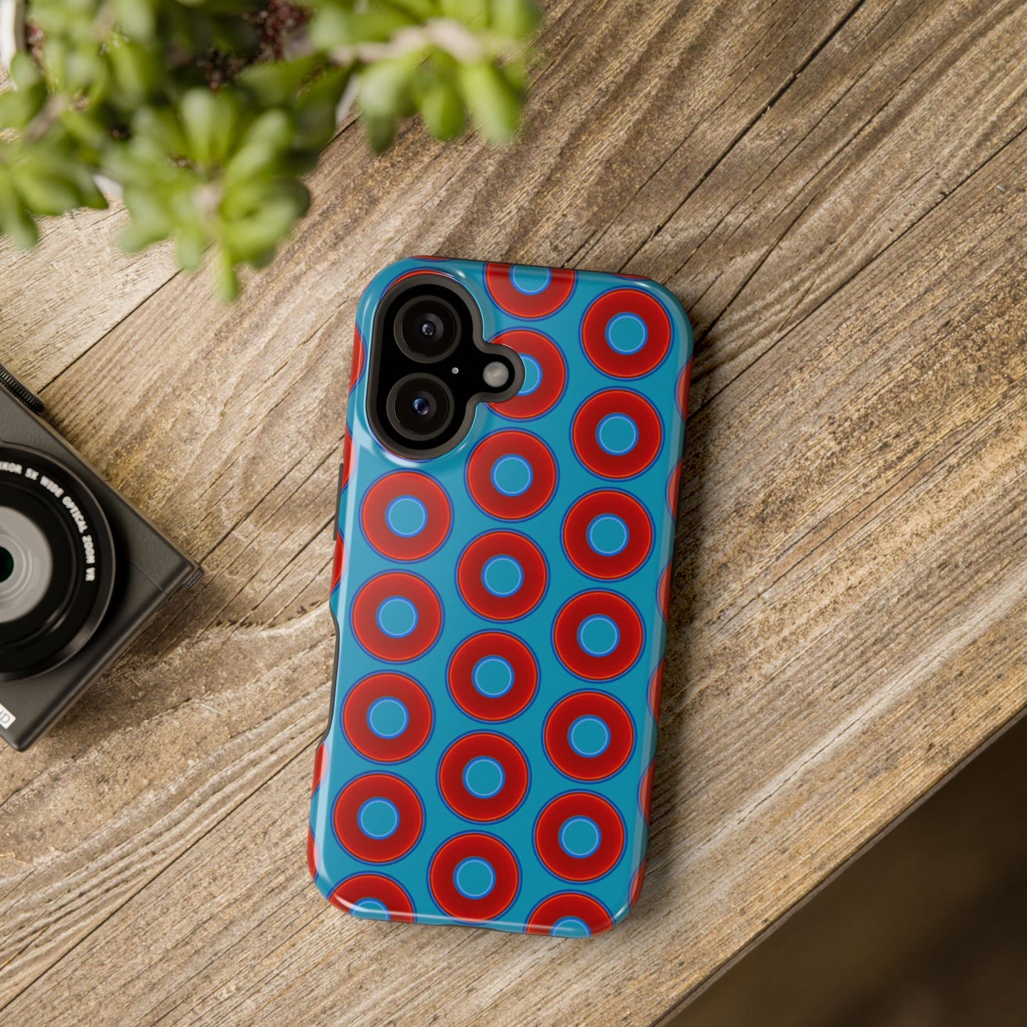 Magnetic Tough Donut Case - red vivid donut print w/aquamarine blue background