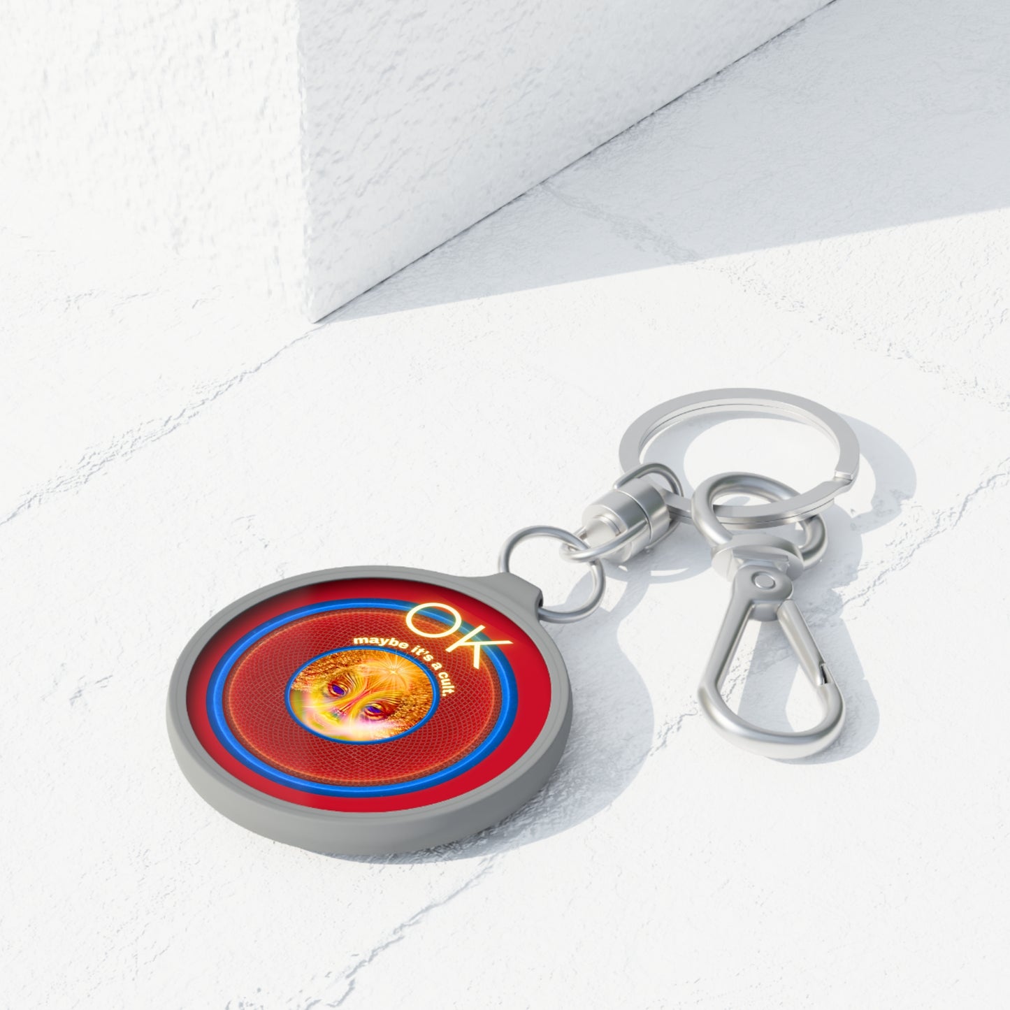 Lumpy Donut Keychain - "Conjurers of Awesome" - series 1.0 - variant 1 - "okay... " red rustic donut