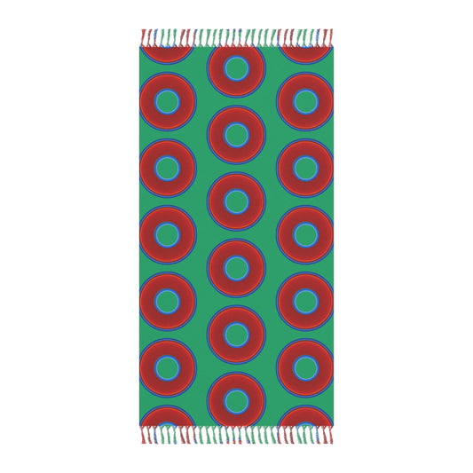 Oversized Lumpy Beach Towel - vivid red donuts w/jade green background