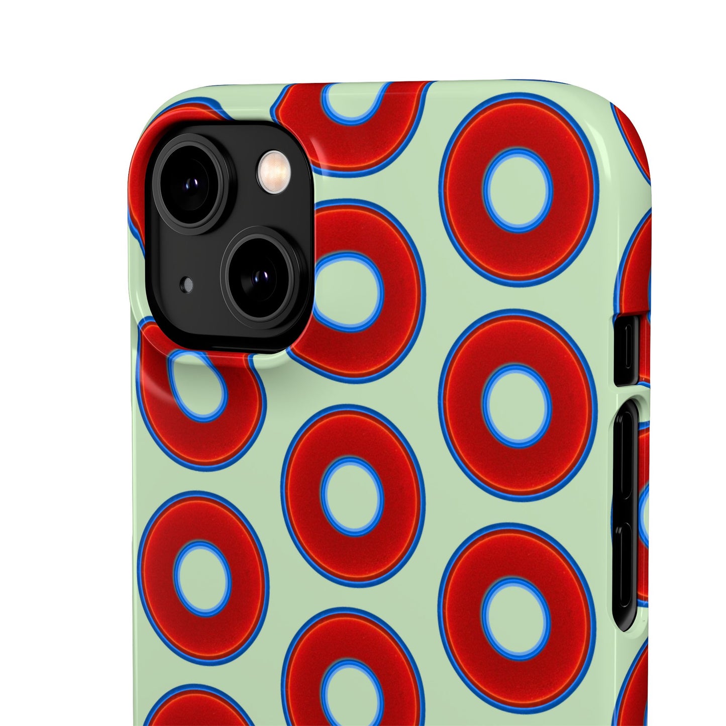 Lumpy Donut Snap Case - red vivid donut print w/seafoam green background