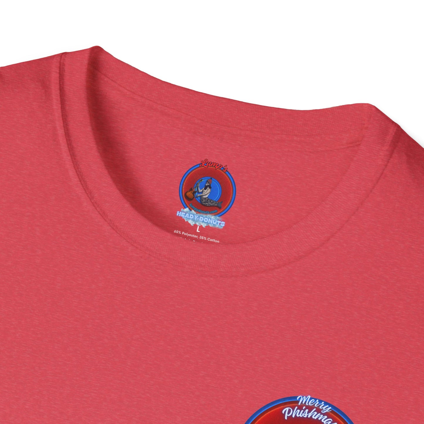 Classic Donut Tee - Unisex Soft-Style - "Phishmas Caroler's Tee " - vivid red/blue donut - variant 2
