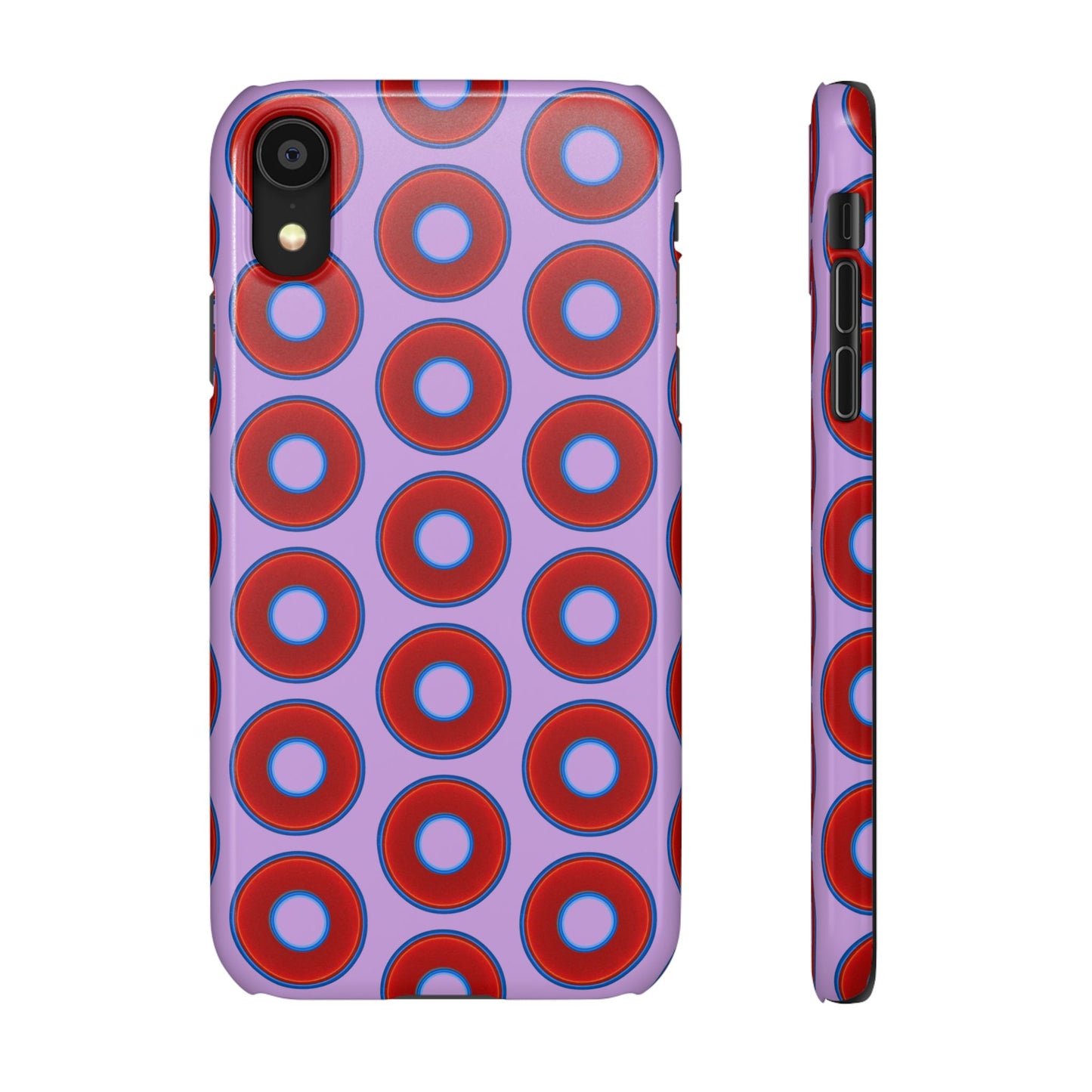 Lumpy Donut Snap Case - red vivid donut print w/wisteria purple background