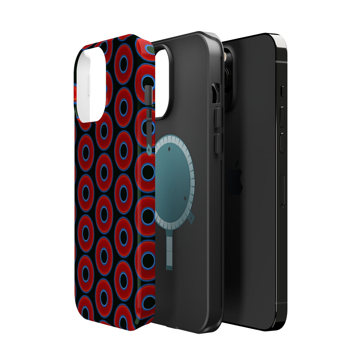 Magnetic Tough Donut Case - red vivid donut print w/midnight green background