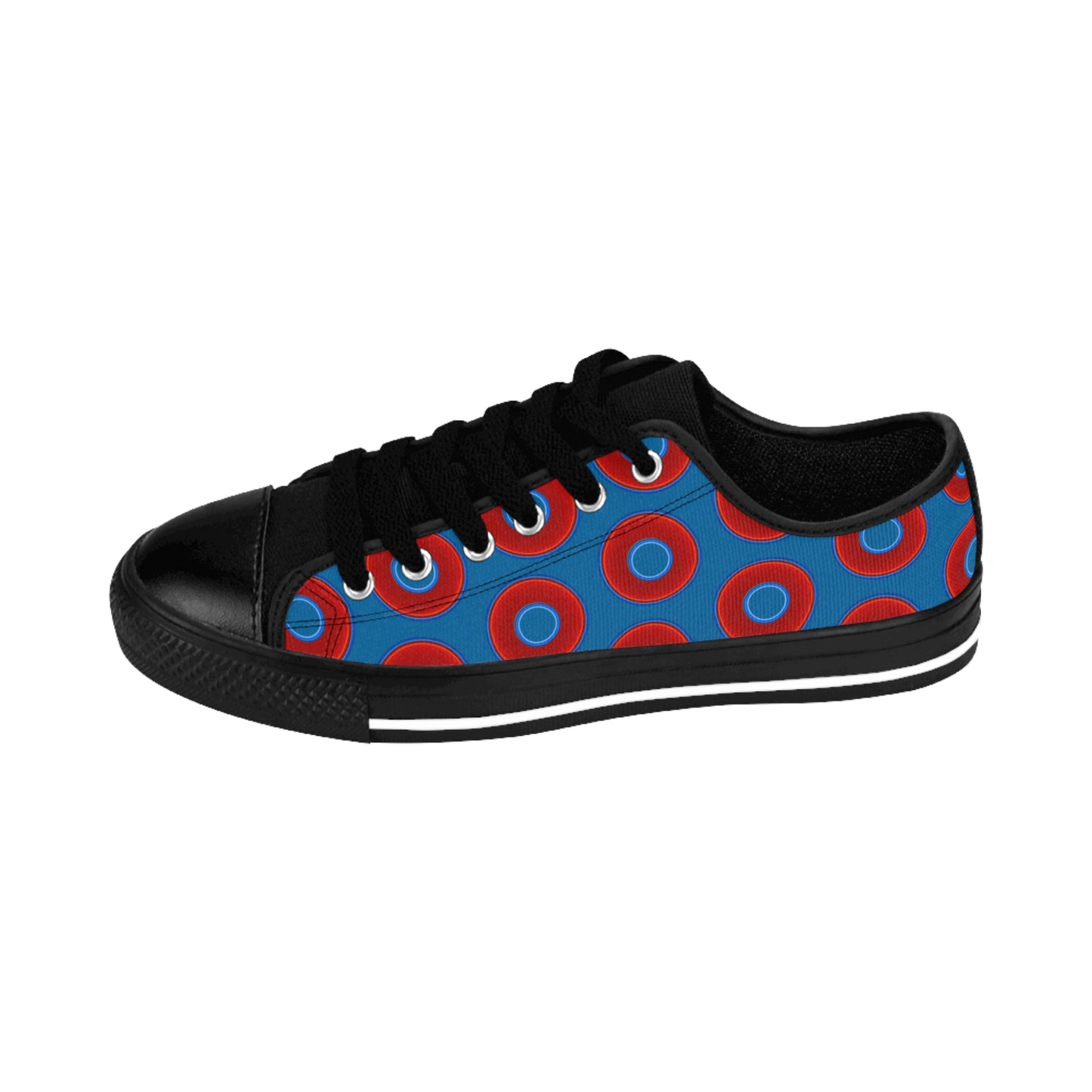 Women's Cushiony Convectors - Low Top - large red vivid donut print w/wavy navy blue background