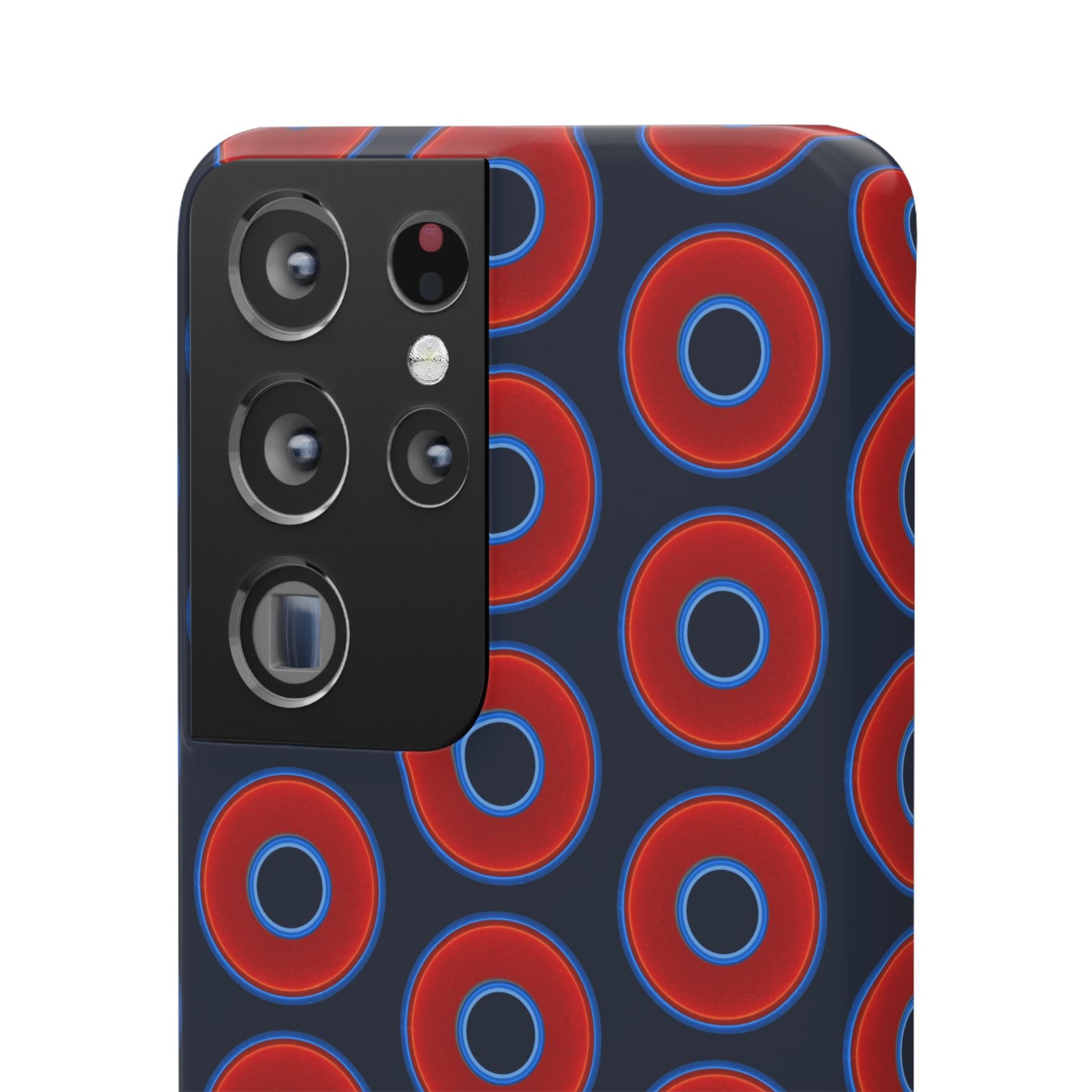 Lumpy Donut Snap Case - red vivid donut print w/midnight teal blue background
