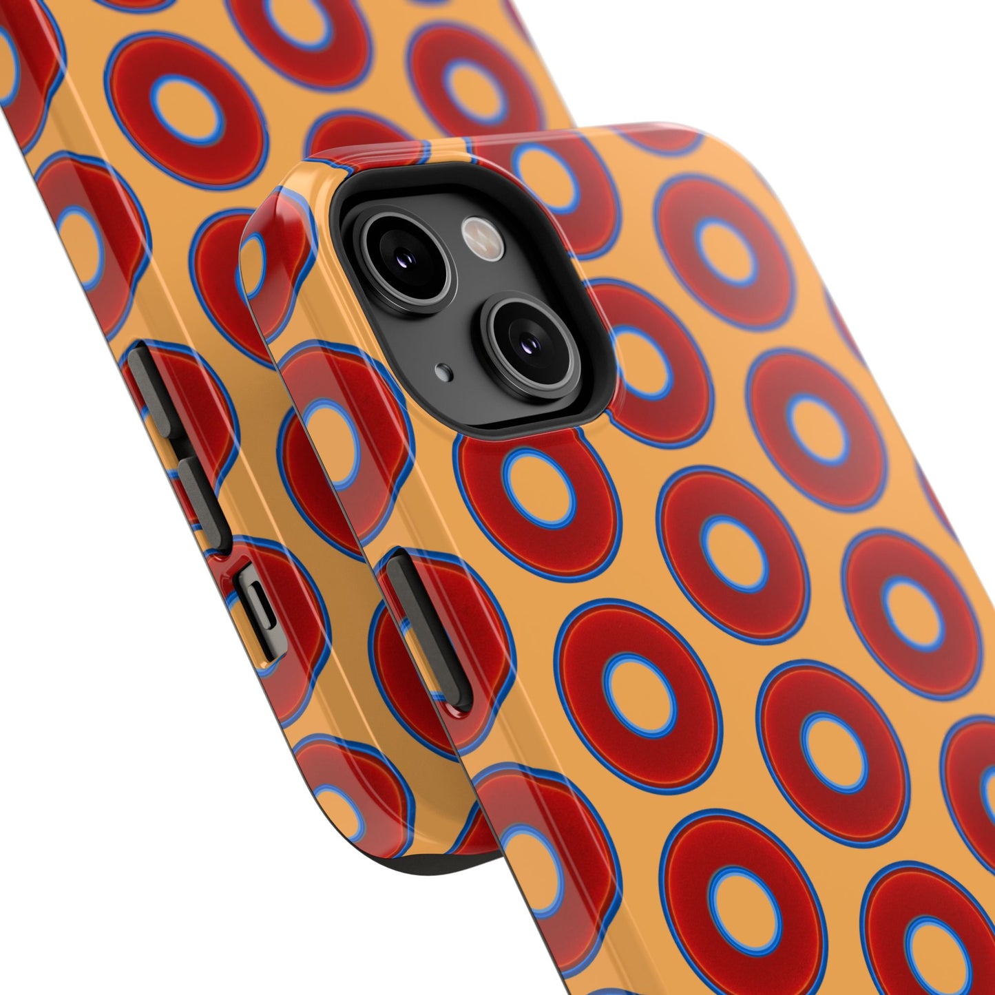 Impact-Resistant Lumpy Donut Case - red vivid donut print w/creamsicle orange background